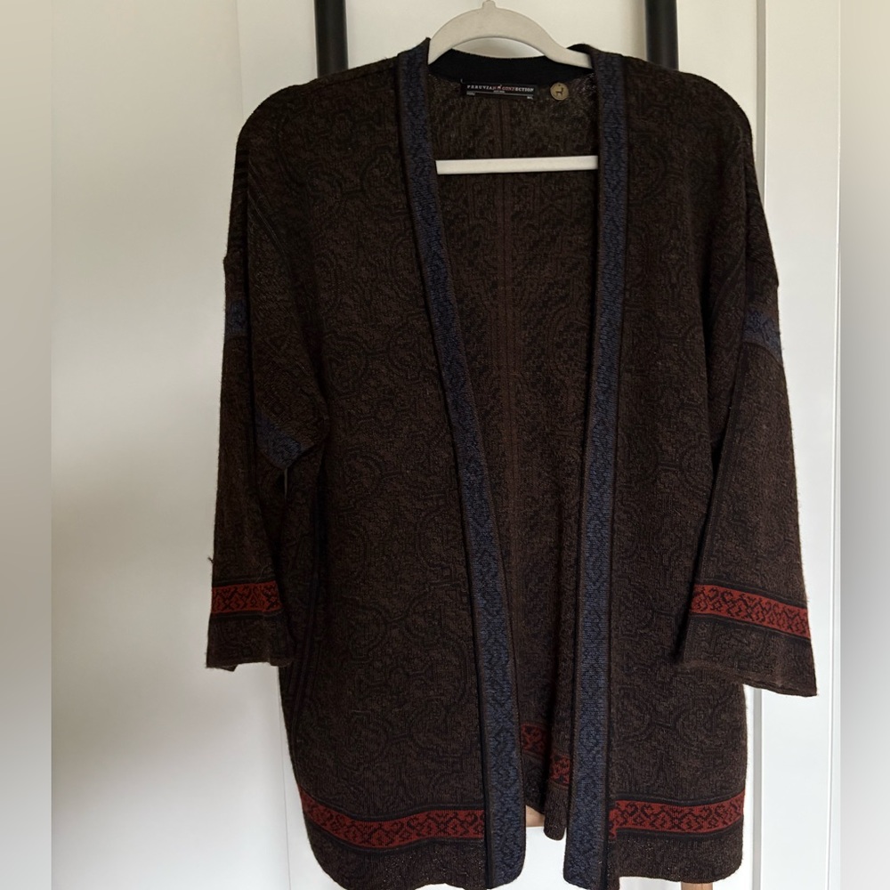 Peruvian Connection Womens Cardigan M/L Sweater Brown Pima Cotton Alpaca Wool